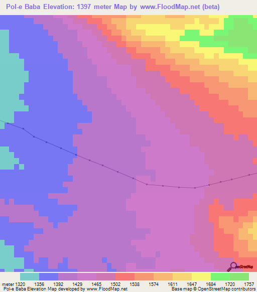 Pol-e Baba,Iran Elevation Map