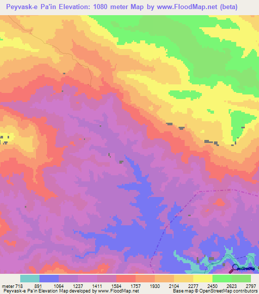 Peyvask-e Pa'in,Iran Elevation Map