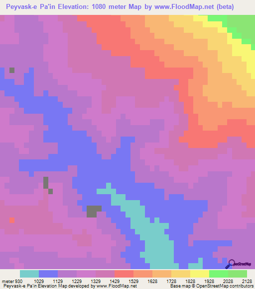 Peyvask-e Pa'in,Iran Elevation Map