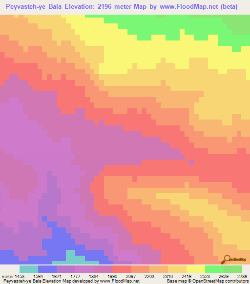 Peyvasteh-ye Bala,Iran Elevation Map