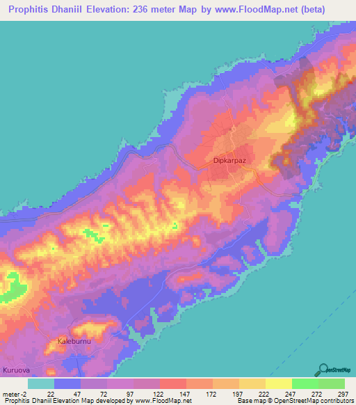 Prophitis Dhaniil,Cyprus Elevation Map