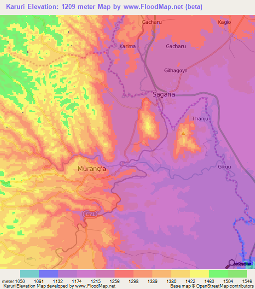 Karuri,Kenya Elevation Map
