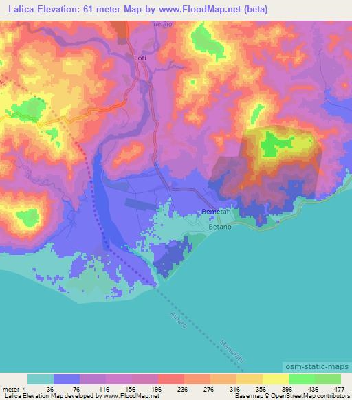 Lalica,East Timor Elevation Map