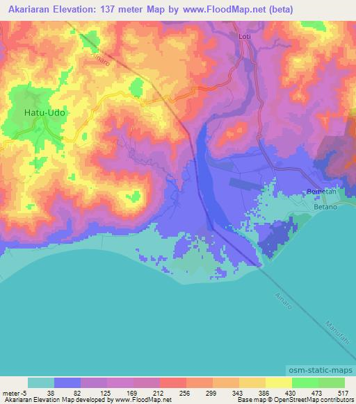 Akariaran,East Timor Elevation Map