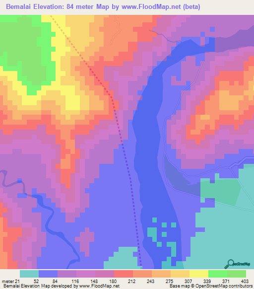 Bemalai,East Timor Elevation Map