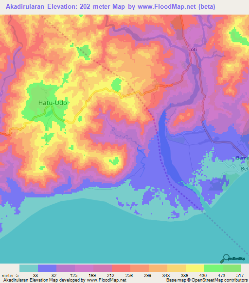 Akadirularan,East Timor Elevation Map