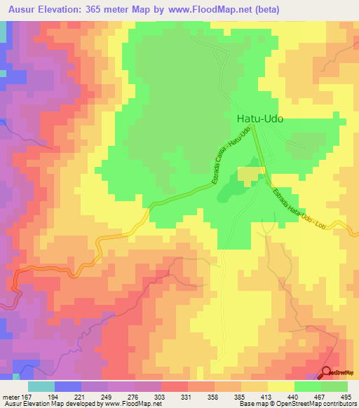 Ausur,East Timor Elevation Map