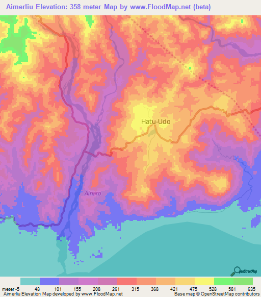 Aimerliu,East Timor Elevation Map