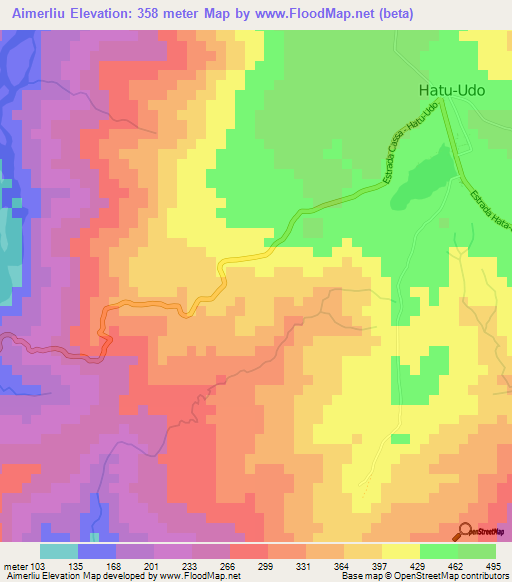 Aimerliu,East Timor Elevation Map