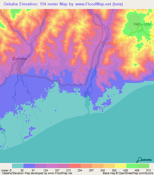 Oebaha,East Timor Elevation Map