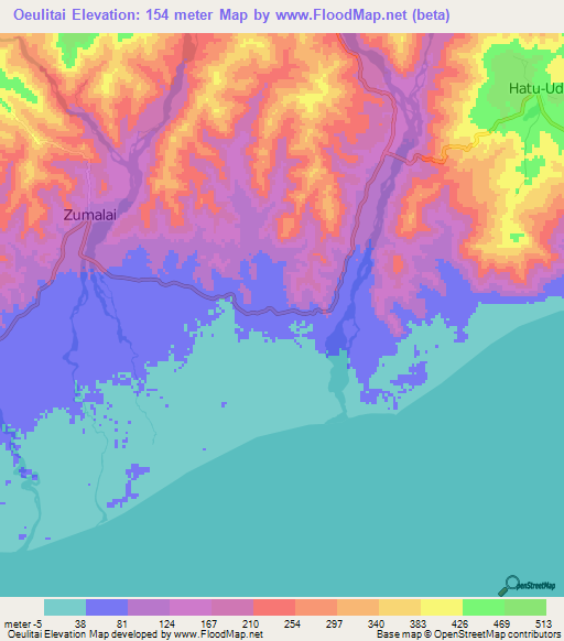 Oeulitai,East Timor Elevation Map