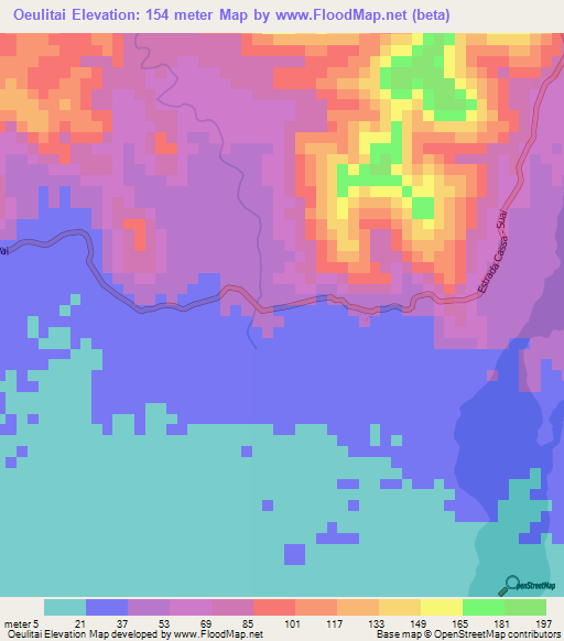 Oeulitai,East Timor Elevation Map