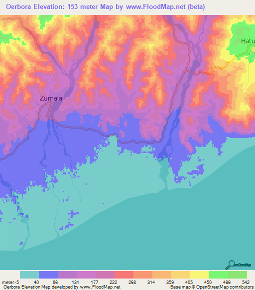 Oerbora,East Timor Elevation Map
