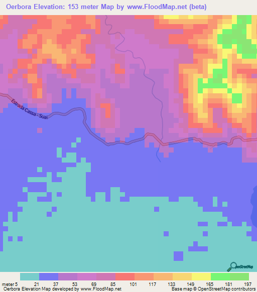 Oerbora,East Timor Elevation Map