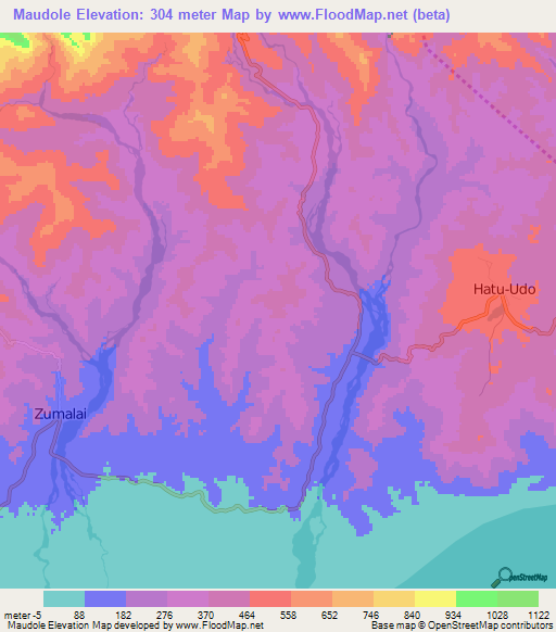 Maudole,East Timor Elevation Map