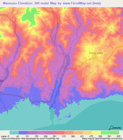 Maununo,East Timor Elevation Map