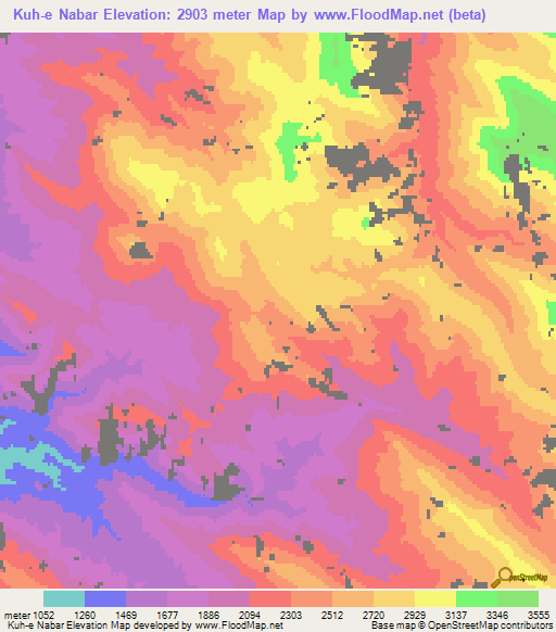 Kuh-e Nabar,Iran Elevation Map