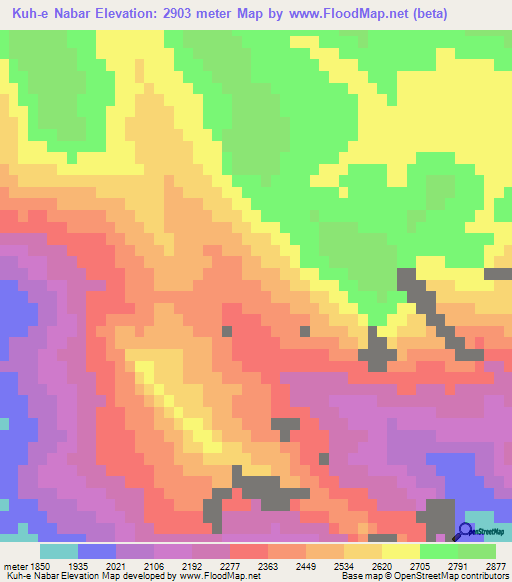 Kuh-e Nabar,Iran Elevation Map