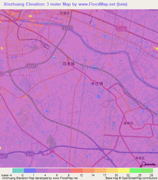 Xinzhuang,China Elevation Map