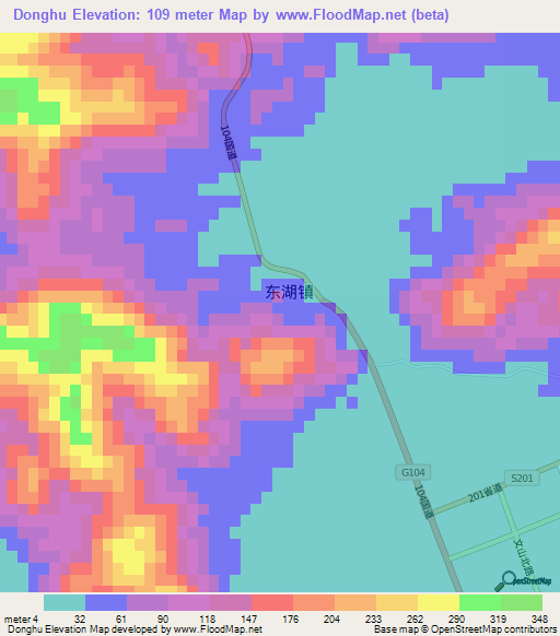 Donghu,China Elevation Map