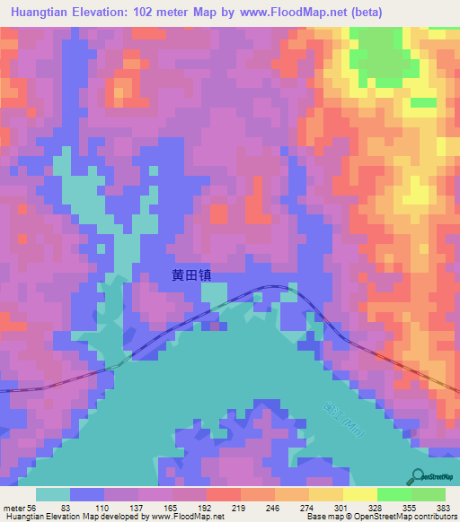 Huangtian,China Elevation Map
