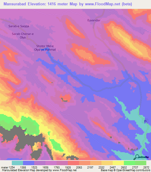 Mansurabad,Iran Elevation Map