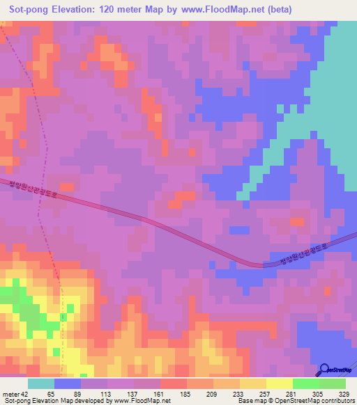 Sot-pong,North Korea Elevation Map