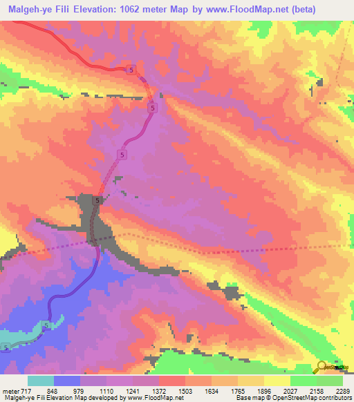 Malgeh-ye Fili,Iran Elevation Map