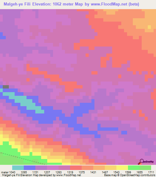 Malgeh-ye Fili,Iran Elevation Map