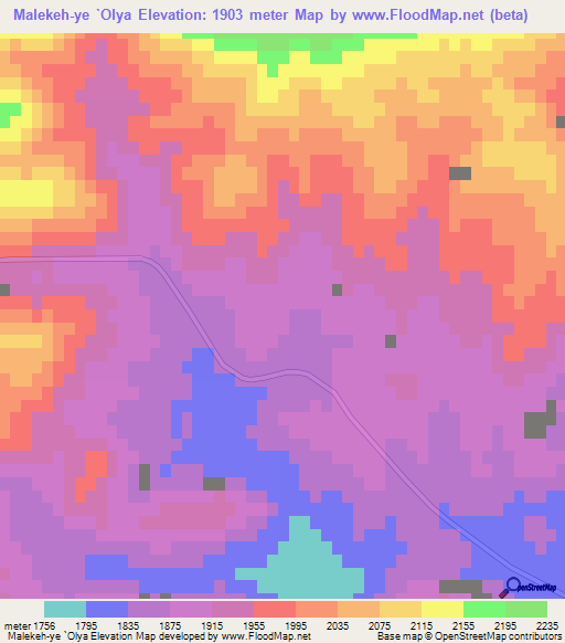 Malekeh-ye `Olya,Iran Elevation Map