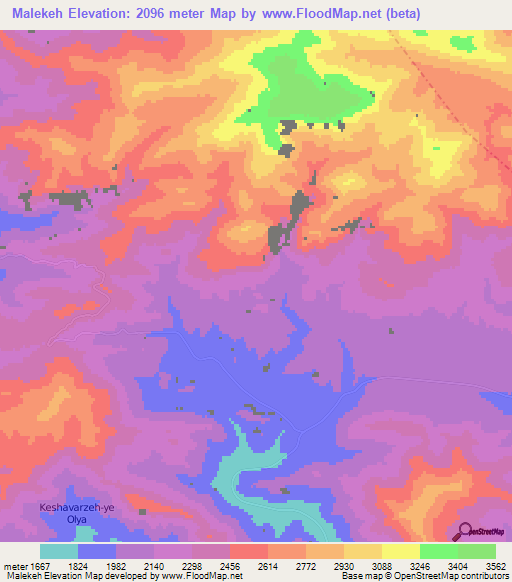 Malekeh,Iran Elevation Map
