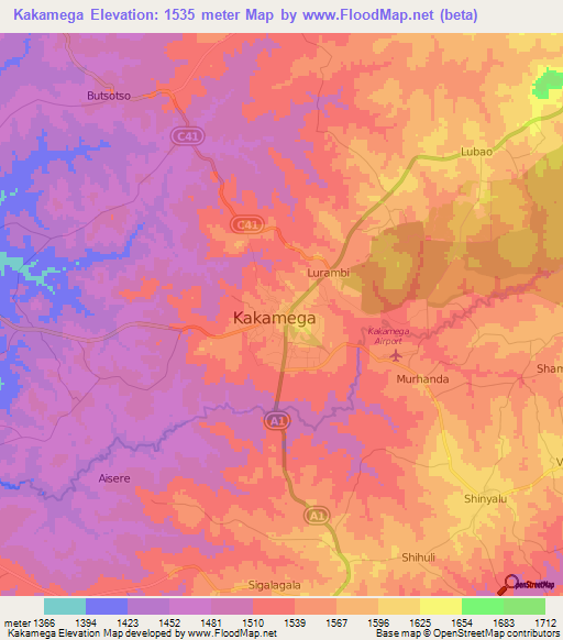 Kakamega,Kenya Elevation Map