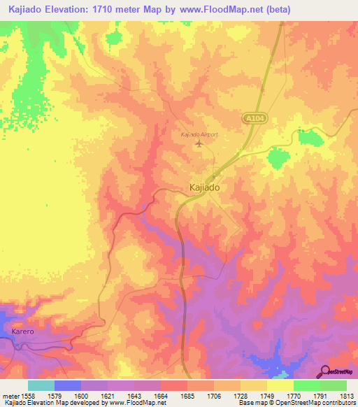 Kajiado,Kenya Elevation Map
