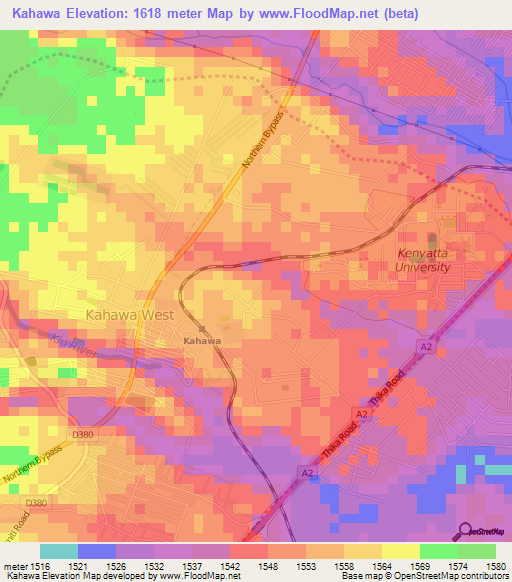 Kahawa,Kenya Elevation Map