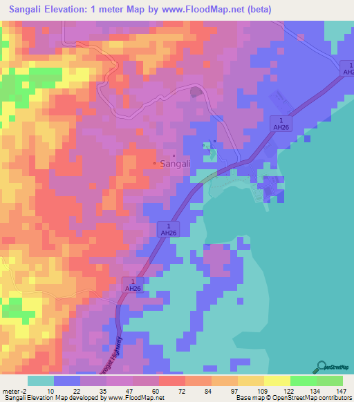 Sangali,Philippines Elevation Map