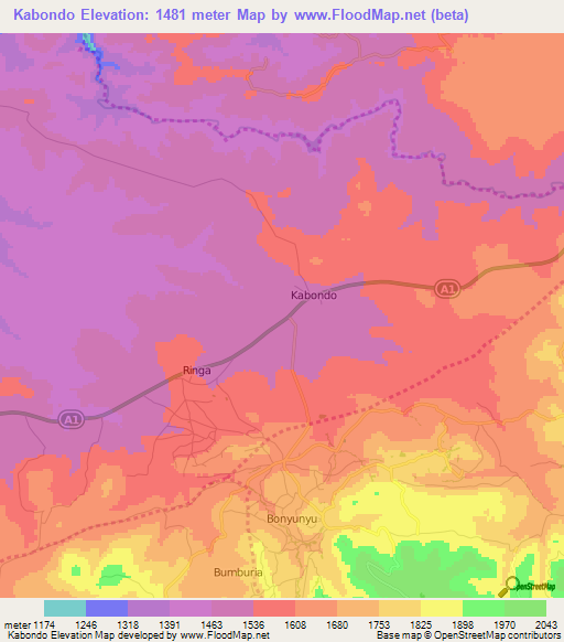 Kabondo,Kenya Elevation Map
