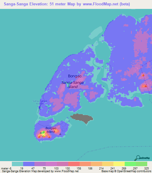 Sanga-Sanga,Philippines Elevation Map