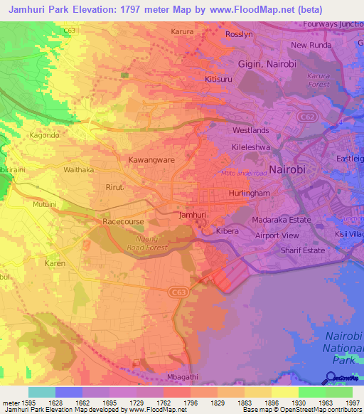 Jamhuri Park,Kenya Elevation Map