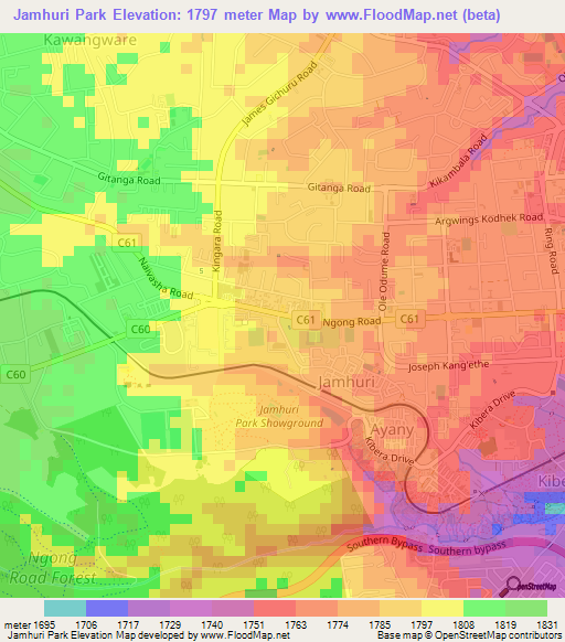 Jamhuri Park,Kenya Elevation Map