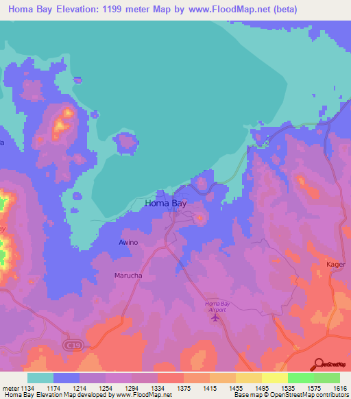 Homa Bay,Kenya Elevation Map