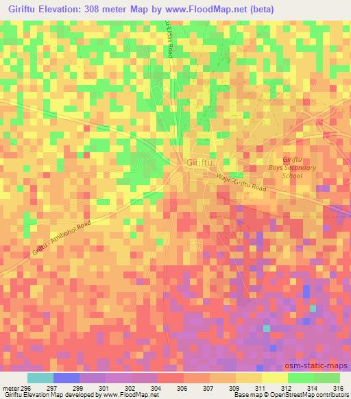 Giriftu,Kenya Elevation Map