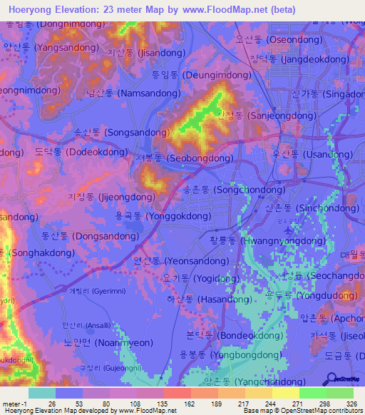 Hoeryong,South Korea Elevation Map