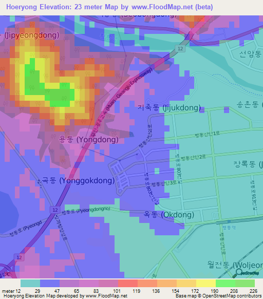 Hoeryong,South Korea Elevation Map