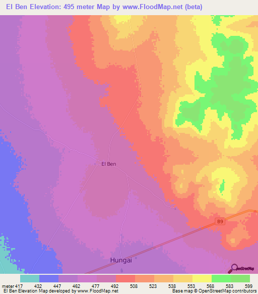 El Ben,Kenya Elevation Map