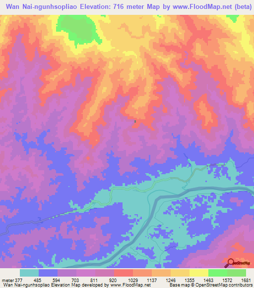 Wan Nai-ngunhsopliao,Myanmar Elevation Map