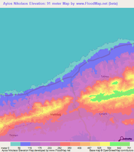 Ayios Nikolaos,Cyprus Elevation Map