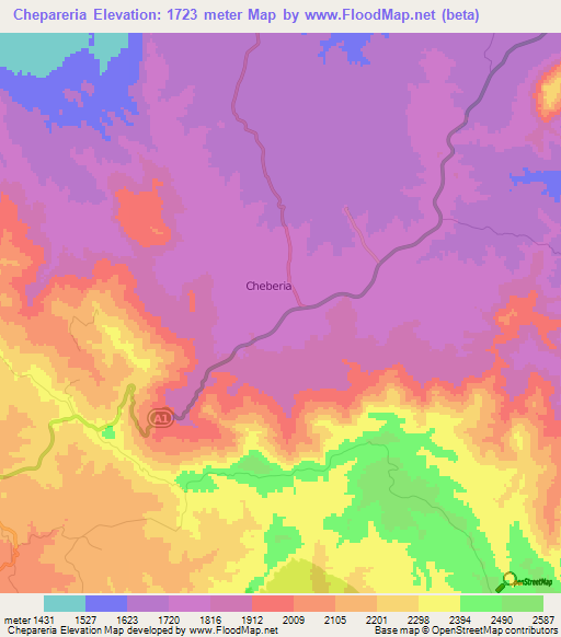 Chepareria,Kenya Elevation Map