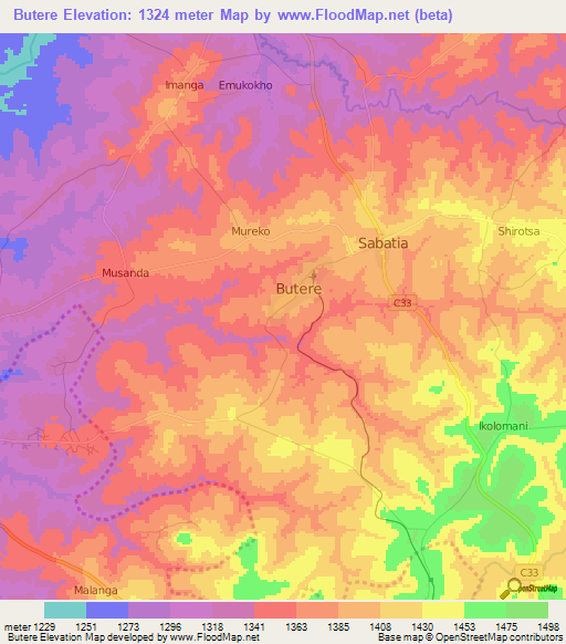 Butere,Kenya Elevation Map
