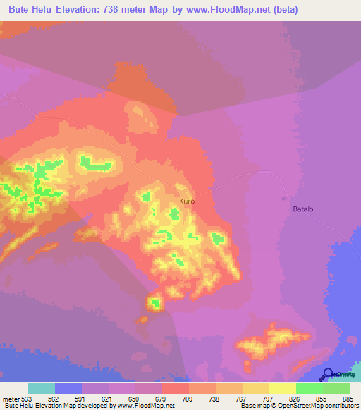 Bute Helu,Kenya Elevation Map