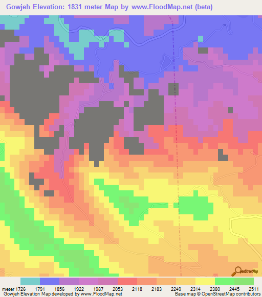 Gowjeh,Iran Elevation Map